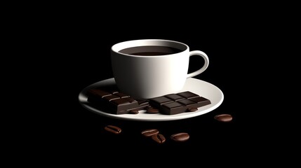 Coffee cup with dark chocolate and coffee beans