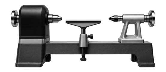 Woodturning lathe with a cast iron bed, intended for a carpentry workshop.