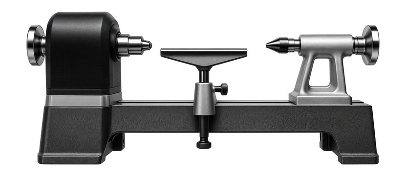 Woodturning lathe with a cast iron bed, intended for a carpentry workshop.