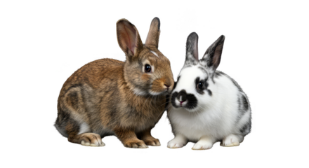 Two Rabbits Brown And White Isolated on Transparent Background