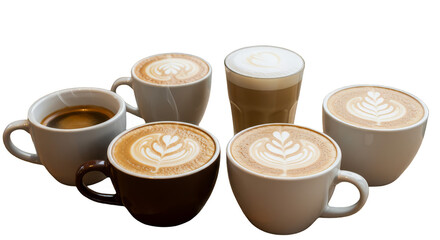 Variety of Coffee Drinks on Transparent Background