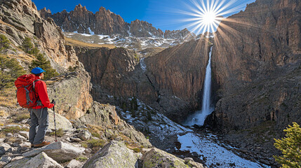 A person standing on a rocky mountain peak surrounded by majestic views of the landscape