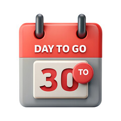 3d calendar icon showing thirty days remaining until an event isolated on transparent background