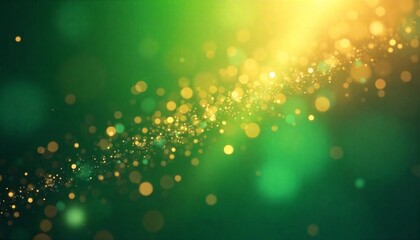 Magic glitter particles with golden shimmer, glowing rays, transparent sunlight shine, radiant flash, bokeh effect, PNG special white lens flare light effect on a vibrant green background.