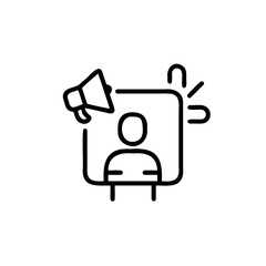 Outline icon person with megaphone announcement waves advertise advertisement