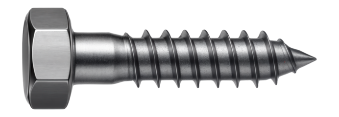 Self-tapping hex head screw with a coarse thread for woodwork.