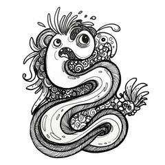 Fototapeta premium Whimsical Snake Doodle Illustration on Transparent Background