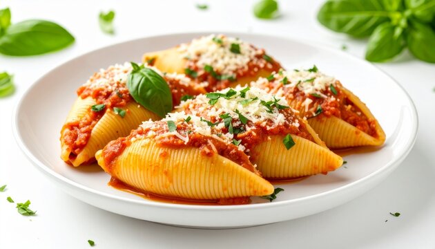 Delicious Stuffed Shells Pasta Dish with Tomato Sauce and Cheese.
