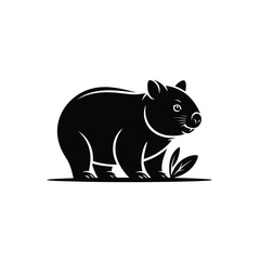 Simple black silhouette of a wombat standing on a white background