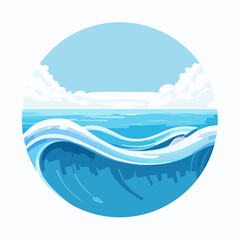Serene Ocean View with Gentle Waves and a Clear Sky in a Circular Composition