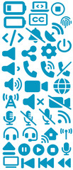 Set de iconos de multimedia y comunicaci&oacute;n en azul celeste, fondo transparente

