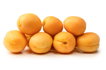 Ripe juicy orange apricots isolated on white background.