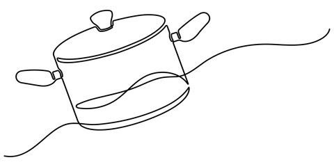 one continuous line drawing of big pan isolated on white background. cooking and kitchen concept. linear style vector illustration. Doodle vector illustration. Editable stroke