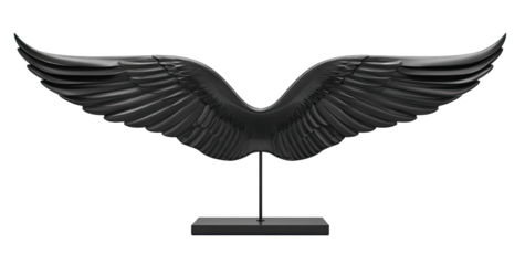 Dark, stylized angel wings on pedestal