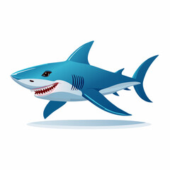 Cartoon shark illustration with fierce expression and striking blue coloration