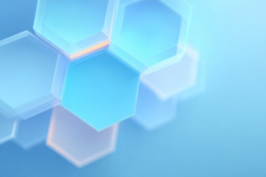 flat digital illustration of hexagons and parallelograms layered with transparency effects clean negative space top