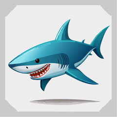 Cartoon shark illustration displaying sharp teeth, fins, and a playful menacing appearance