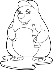 Mole Bottle Beer Animal Vector Graphic Art Illustration