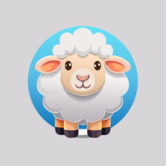 Cartoon Sheep Character Illustration with Soft Colors and Round Design Elements on Blue Circle