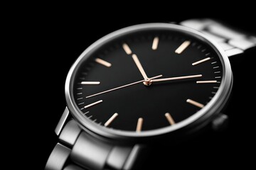 minimalist image of metallic clock hands pointing to midnight high-contrast face with soft shadow and space around