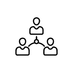 Three person network icon with connecting lines central hub people connection
