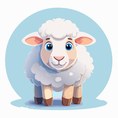 Adorable Cartoon Sheep Illustration with Round Blue Background for Children's Content