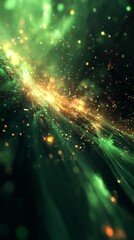 Abstract Green and Gold Flowing Light Streaks with Bokeh