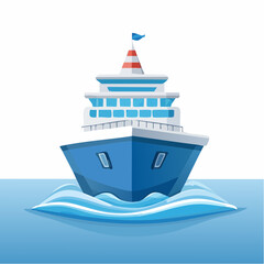 Captivating cartoon illustration of a blue cruise ship sailing on a serene ocean