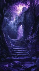 Walking Stone Steps Through Mysterious Archway in Enchanted Forest