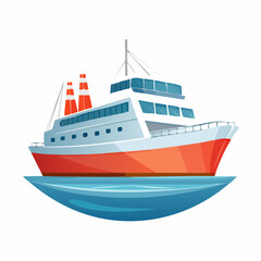 Obraz premium Cartoon ferry boat illustration with vibrant colors and simple shapes on blue water