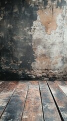 Rustic Interior with Distressed Wall and Weathered Wood Floor