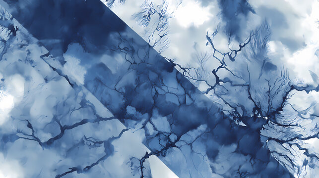 dislocated blueprint rhythm intersected by root scarring and chromatic interruption, fading erosion on bottom-left. Illustration