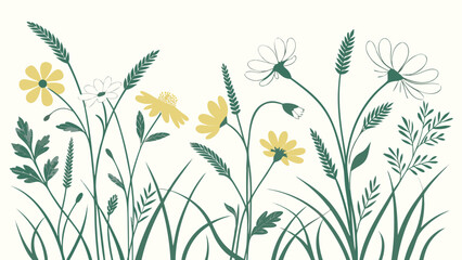 minimalist watercolor wildflower meadow pattern with yellow and white flowers