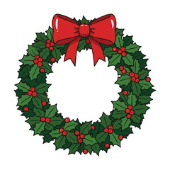Christmas Wreath with Red Bow and Berries
