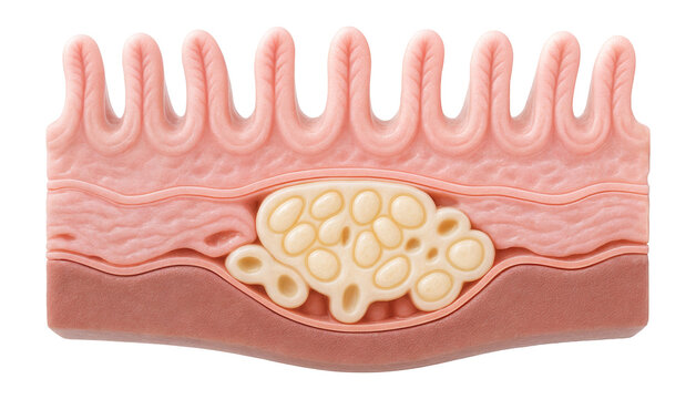 Intestinal histology with Brunner's glands visible in the duodenum