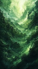 Abstract Green Cloudscape with Light Streaks