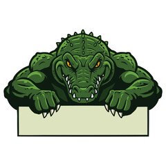 Strong Alligator Mascot Holding Sign