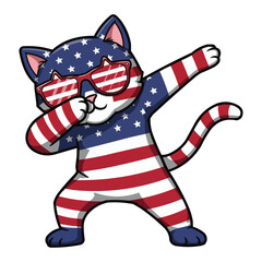 Dabbing Patriotic Cat with American Flag Sunglasses