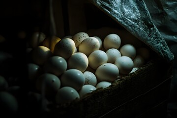a close up of many white eggs arranged in a gray, molded pulp container
