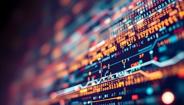 Abstract visualization of data streams, featuring binary code and glowing lines, creating a sense of digital information flow. - Powered by Adobe