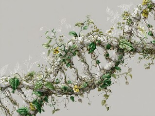 Surreal DNA Helix with Growing Trees and Lush Greenery in Nature-Inspired Composition