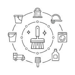 Obraz premium Cleaning service equipment and supplies arranged in a circular diagram vector