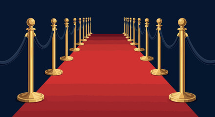 Elegant red carpet event with golden stanchions and velvet ropes