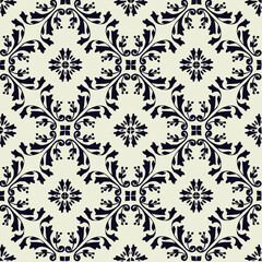Seamless pattern with floral ornaments in dark blue on a light background creating a tile effect design