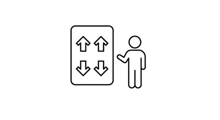Fototapeta premium Linear icon of person analyzing growth and decline with arrows on chart