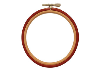 Obraz premium Round wooden embroidery hoop with tightening screw, isolated on transparent background, ready for needlework and crafting projects