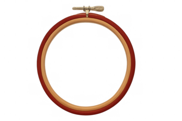 Round wooden embroidery hoop with tightening screw, isolated on transparent background, ready for needlework and crafting projects