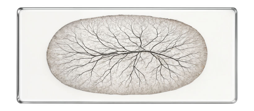 Thin section of nerve tissue on a slide, with silver staining to enhance axon visualization