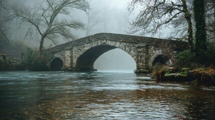 Stunning photo of misty Bridge Over Water.