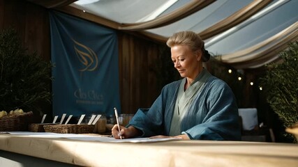 Food festival organizer setting up outdoor market